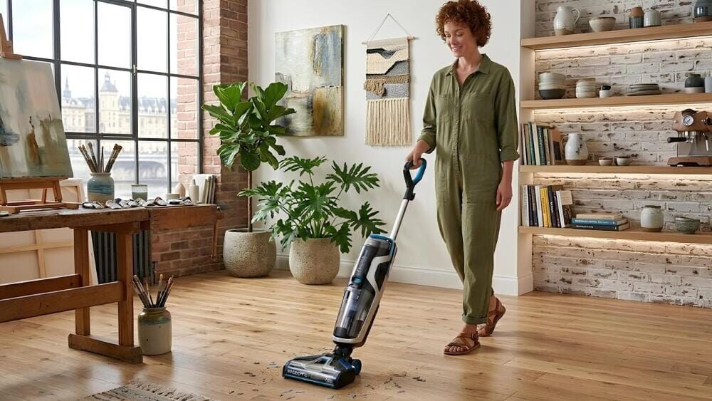 Aspirateur laveur nettoyant un sol dur